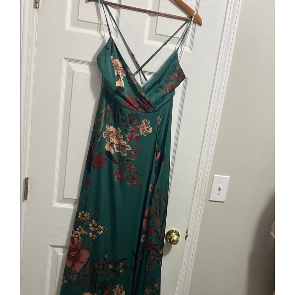 Lulu's Green Floral Sundress with Spaghetti Straps for Cocktail